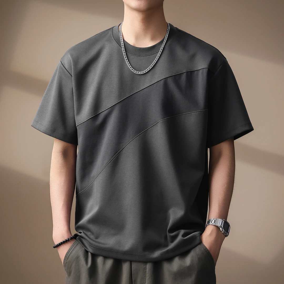 U&PURA高端280g重磅复古拼接短袖T恤男夏季新款宽松美式休闲打底