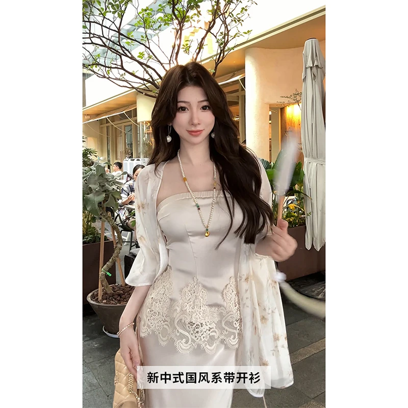 小雨姐姐夏款 【黄鸢浅岫】时尚新中式国风系带印花休闲防晒开衫女