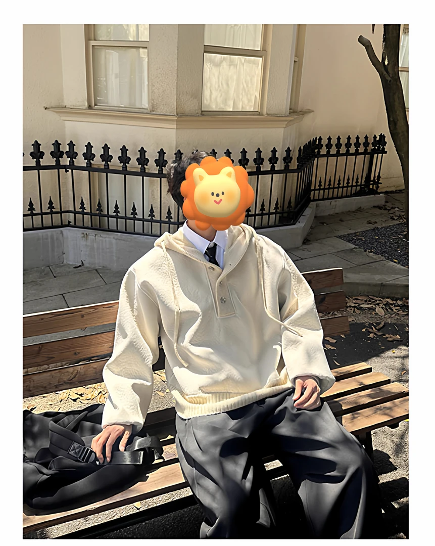 高级感仿马绒毛毛衣领连帽卫衣男士秋冬宽松休闲百搭上衣潮流新款