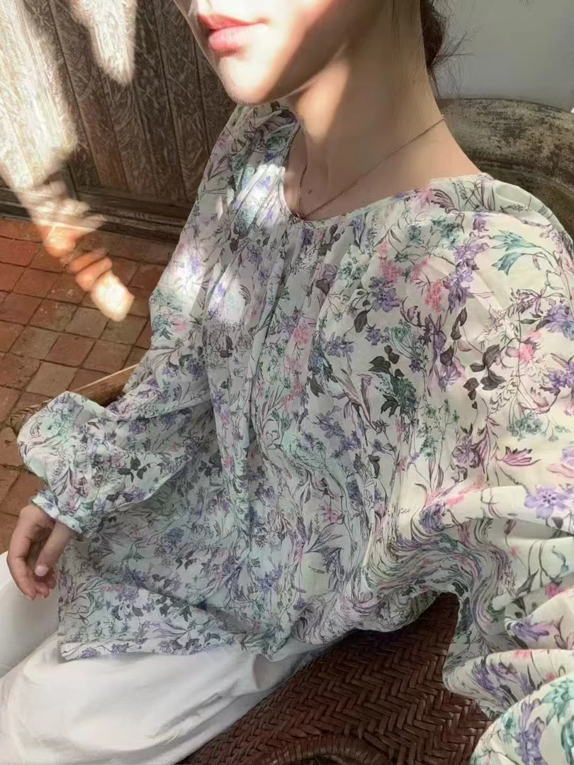 IU 3137# 法式后背系带碎花设计感小众衬衫（衣长69左右）
