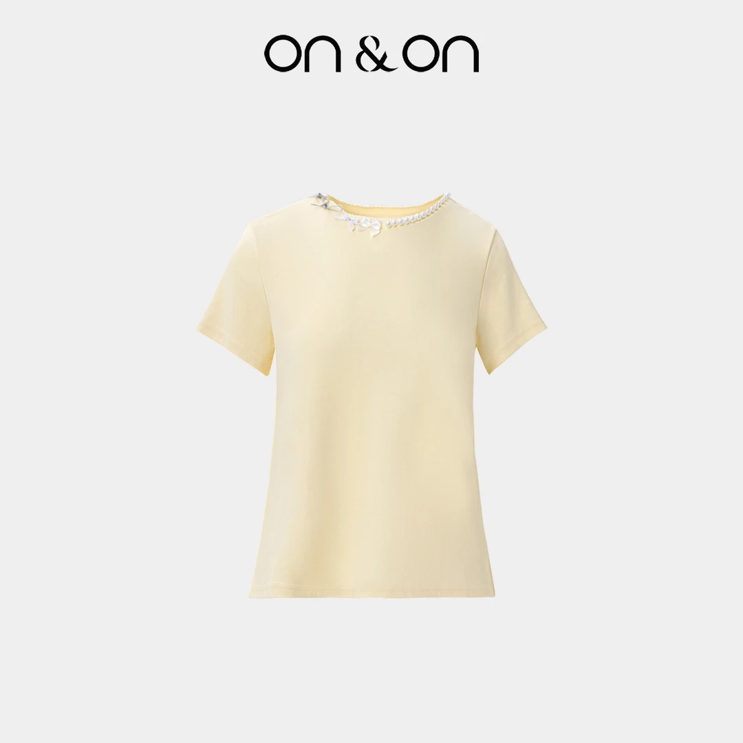 ON&ON/安乃安夏季新款圆领手工钉珠女装蝴蝶结针织T恤N5SW63371
