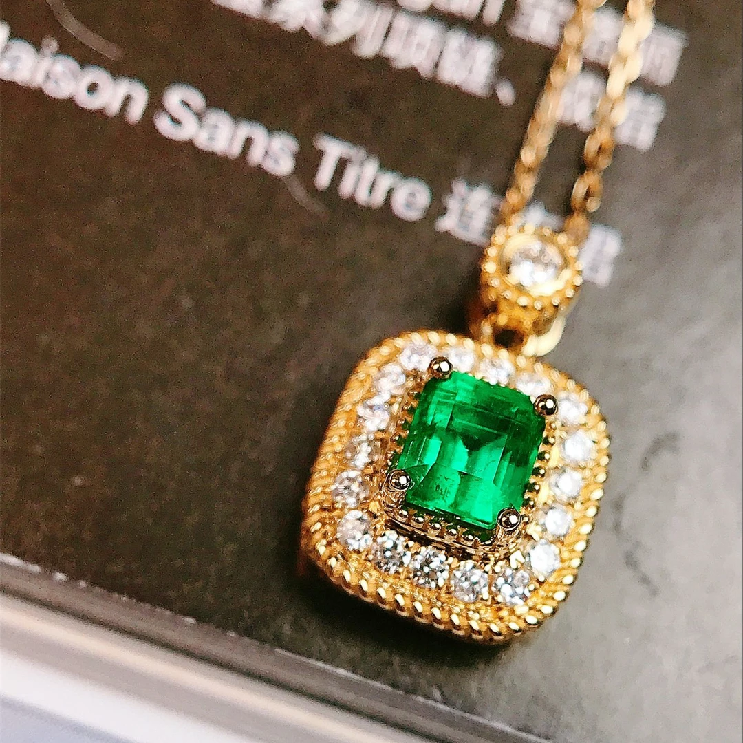 祖母绿项链/0.38ct天然阿富汗祖母绿18K金钻石附GUILD证#GB