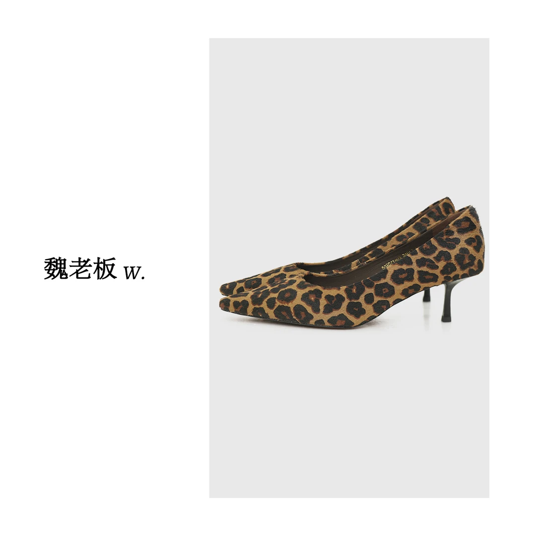 W.Diva【妩媚】豹纹性感细跟尖头真皮高跟鞋洋气衣服女50X071403