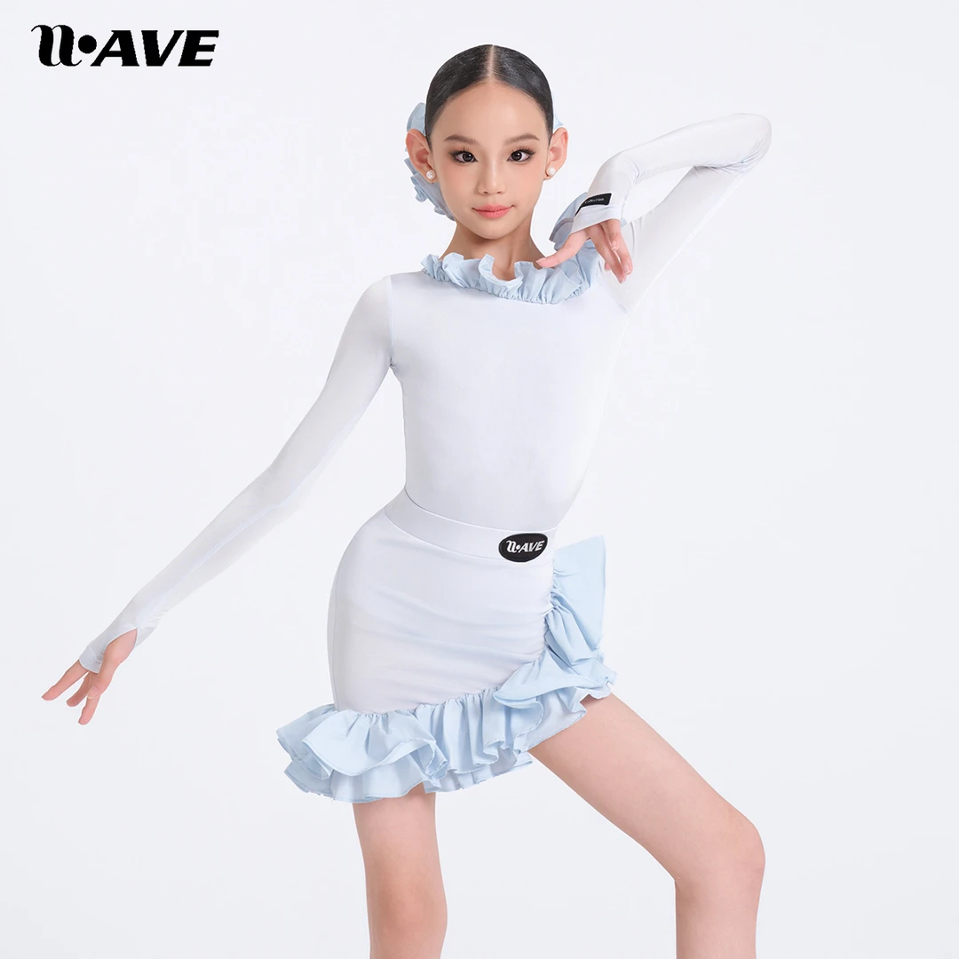 WAVE未午少儿分体拉丁舞服"梦幻晶浪"长袖秋冬国标舞服练习服套装