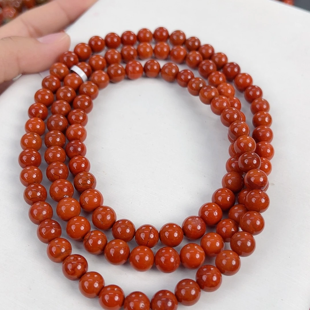 南红玛瑙未镶嵌瓦西柿子红火焰满肉多圈7mm