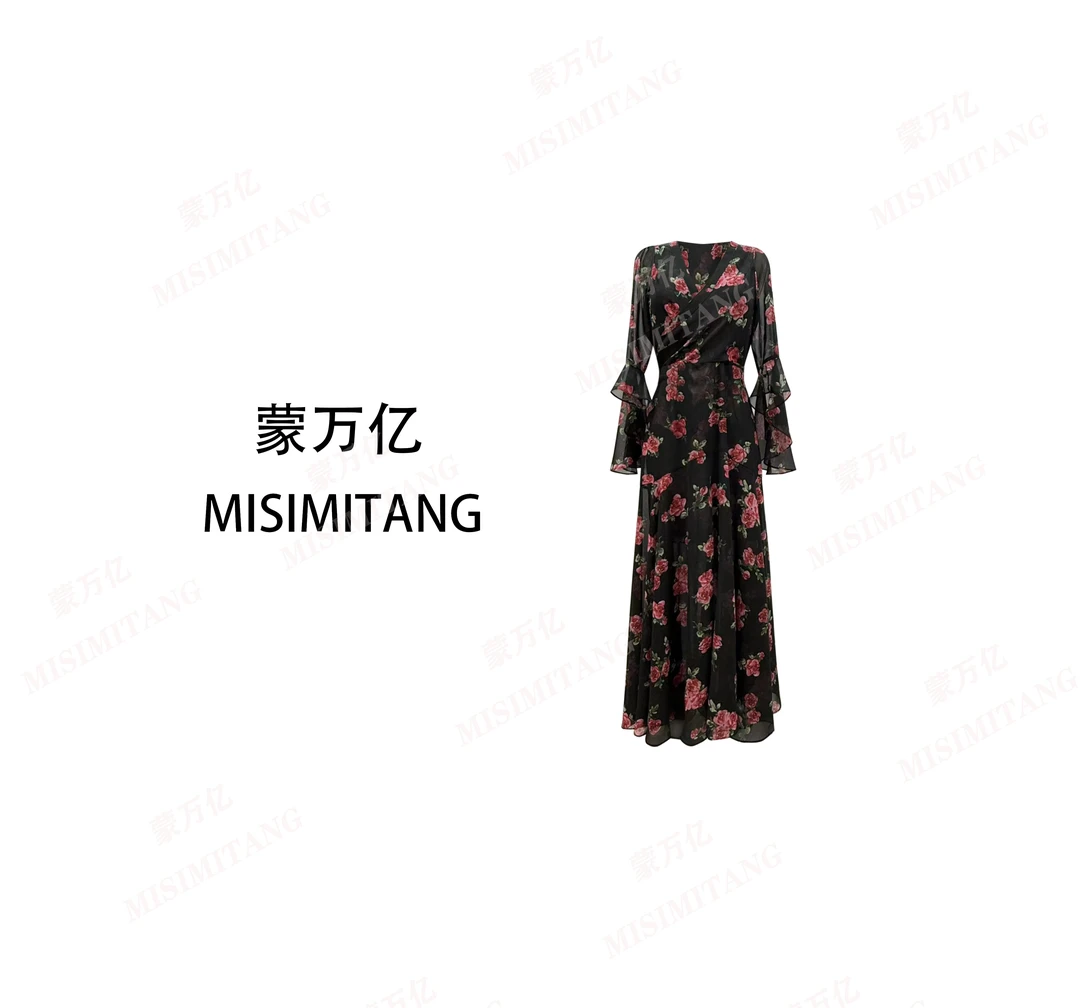 【山野玫瑰长裙】春款上新显瘦长袖女装连衣裙修身设计收腰时尚气质