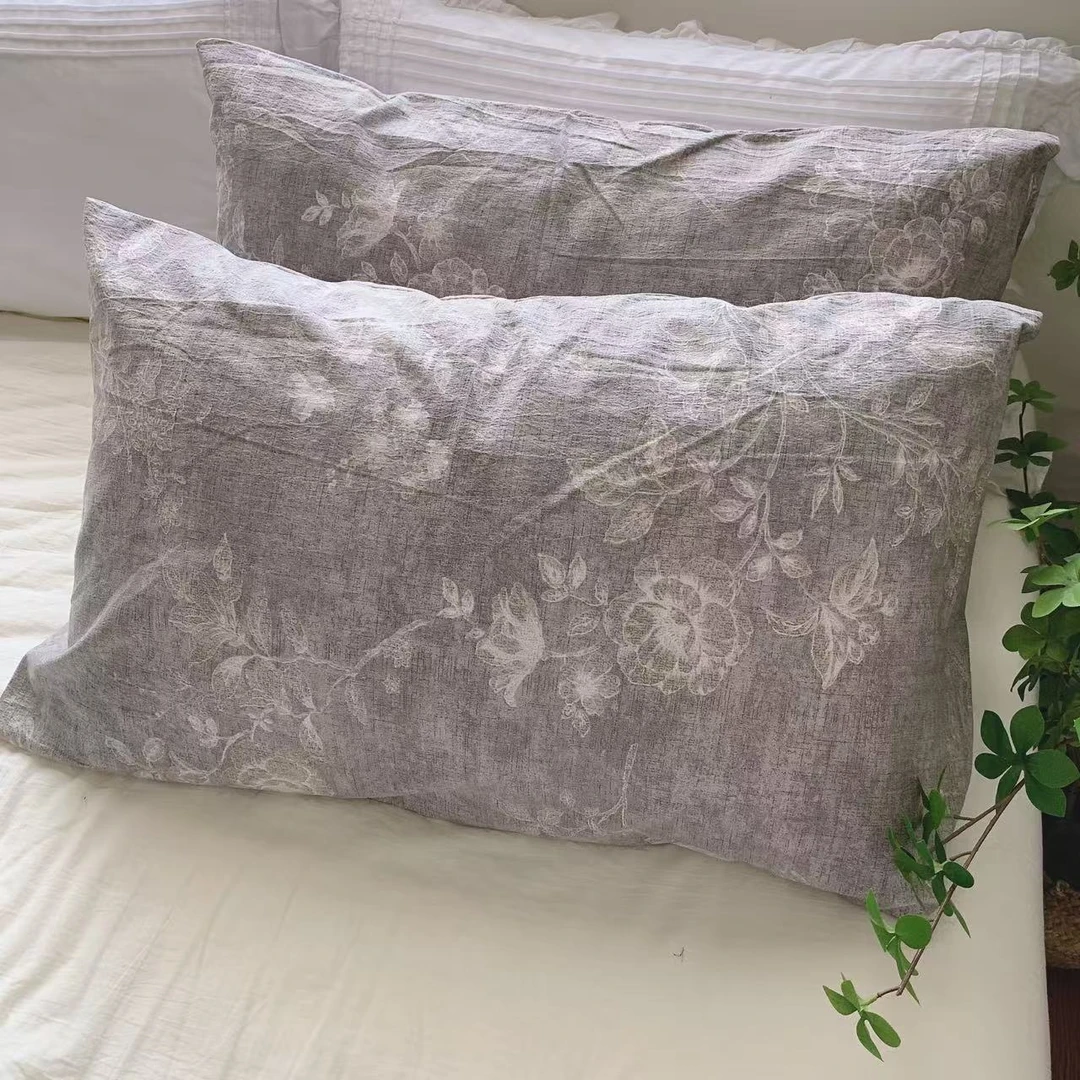【水墨】加厚简麻亚麻感原麻枕套枕头套一对装