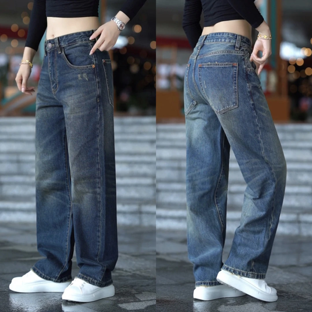 2025秋冬复古牛仔裤男高街时尚简约直筒裤男装潮流百搭宽松阔腿裤