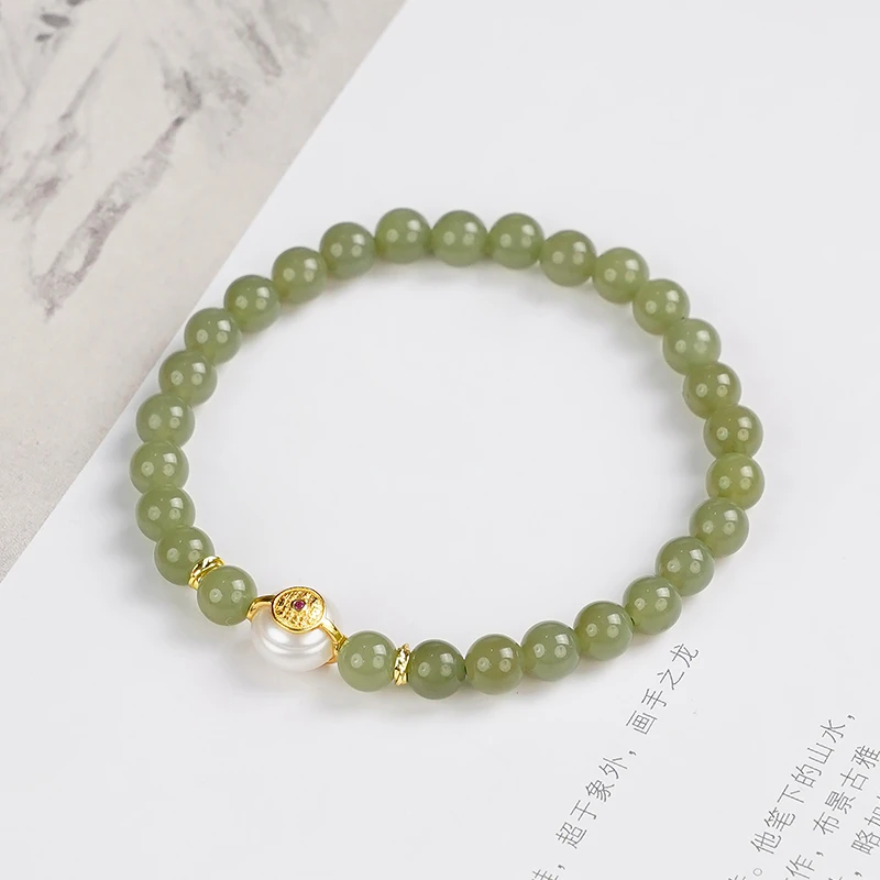 原创百搭简约和田玉淡水珍珠设计感隔珠单圈素圈手串珠手链-9397