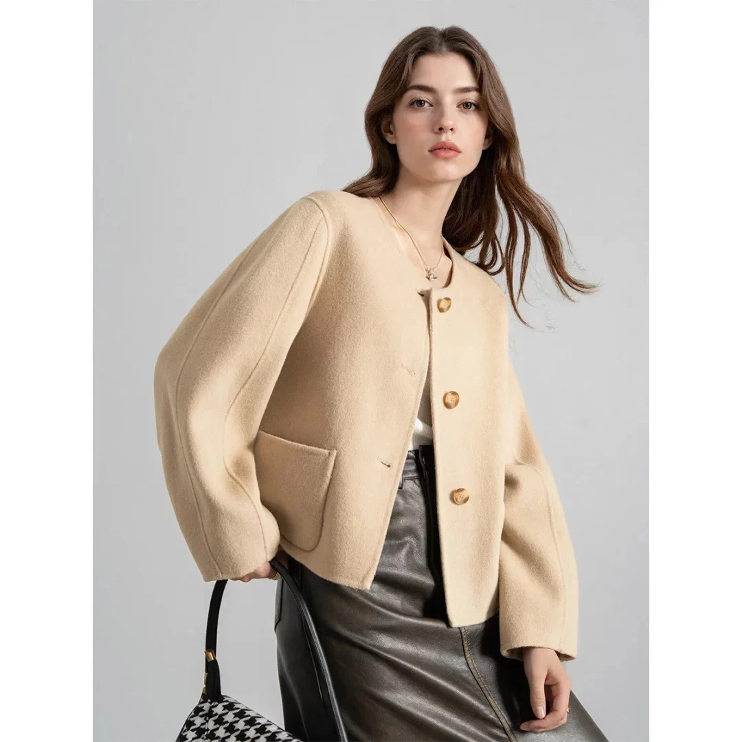 卡寇岚【枕上书】小香风短款百搭时尚气质双面呢大衣设计师毛呢