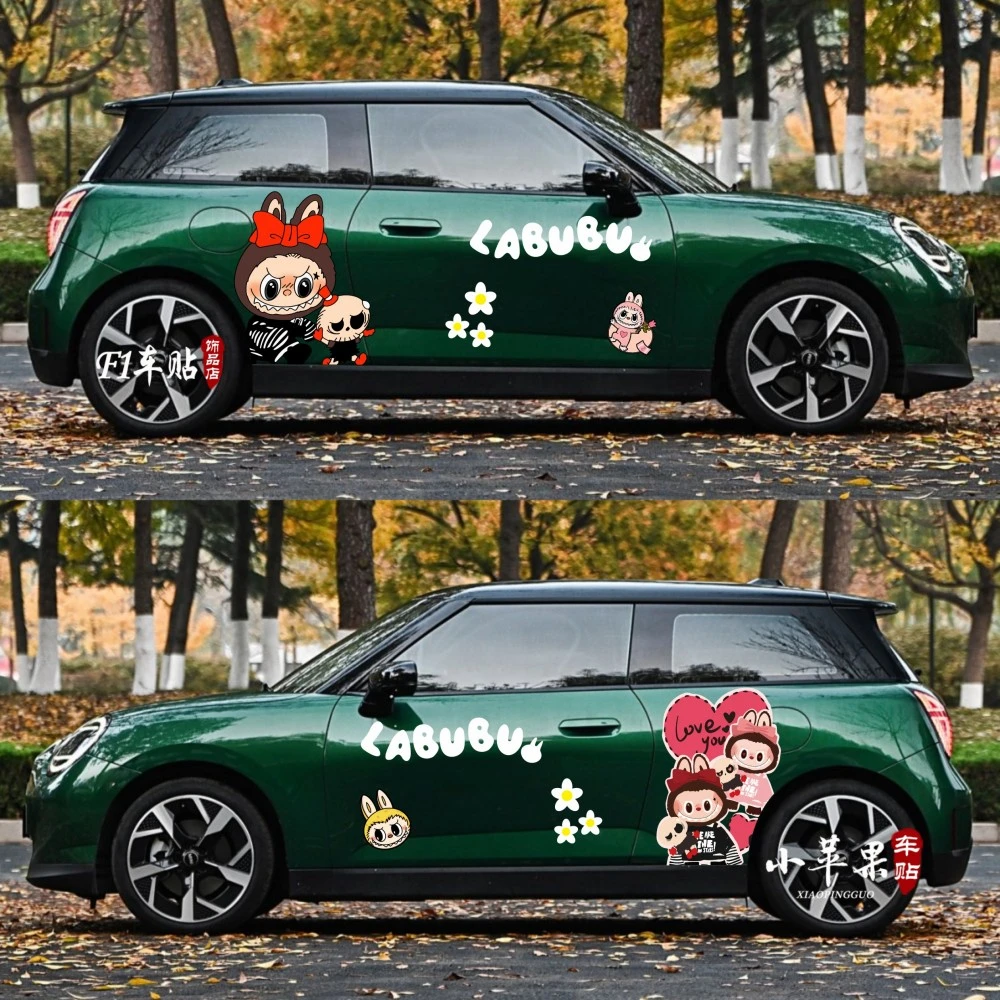 适用新款宝马mini卡通labubu车贴拉花F55R56可爱拉布布车身装饰贴