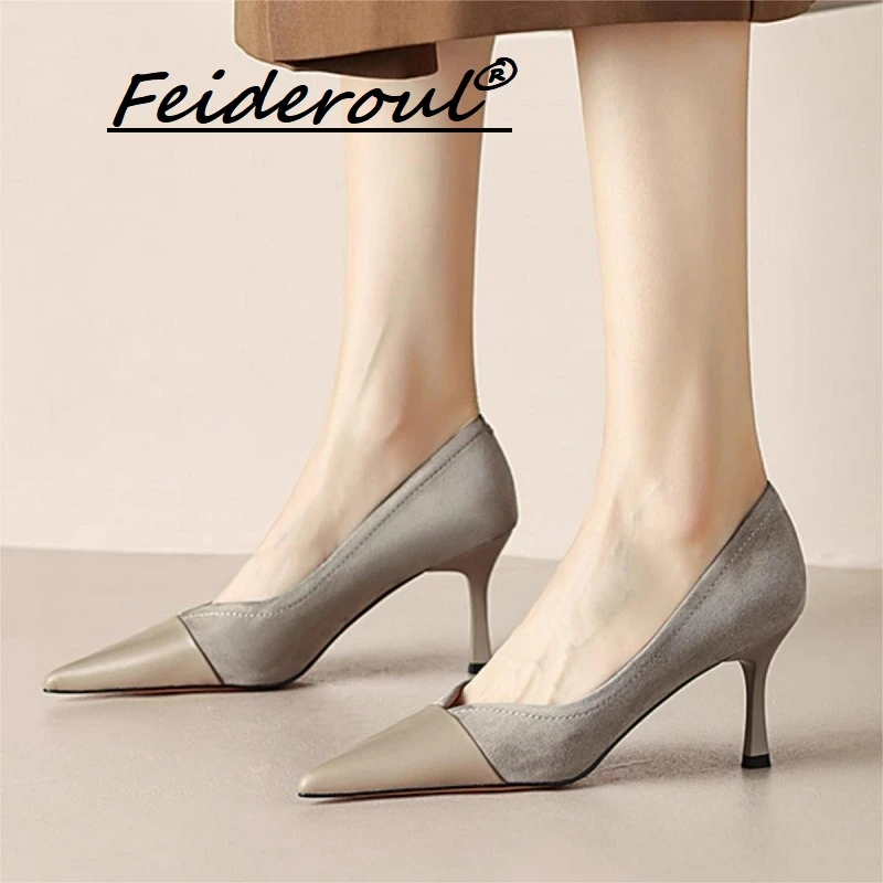 Feideroul巨舒服！V口显瘦单鞋真皮细跟2025新款尖头气质高跟鞋