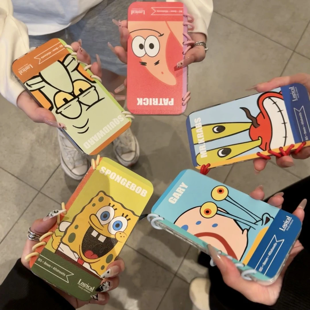 创意海绵宝宝适用苹果15promax手机壳iPhone16翻盖书本14大孔13潮