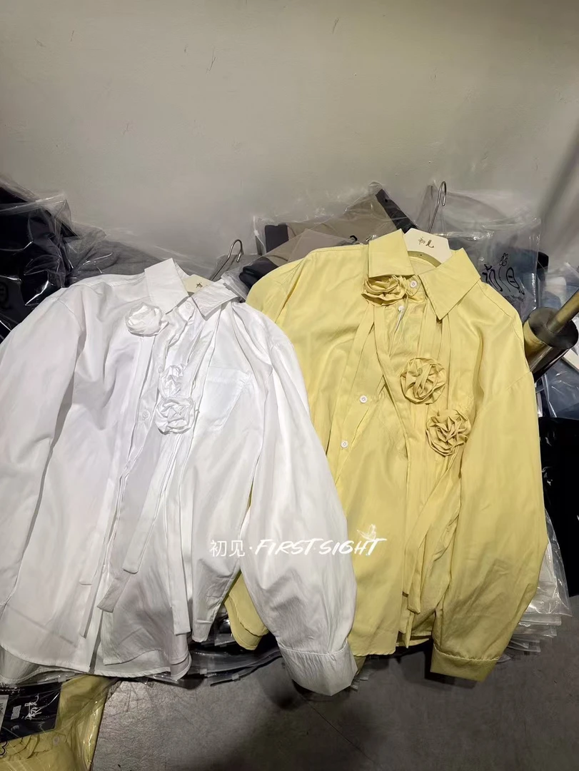 小众设计感立体玫瑰花中长款衬衫气质宽松上衣春季