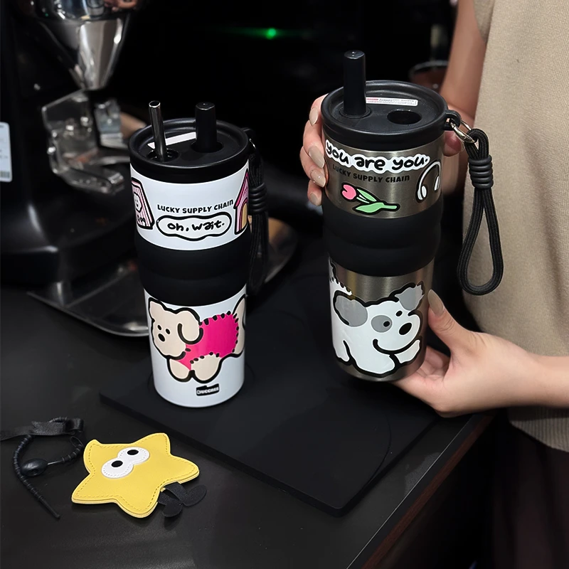 办公保温杯女生陶瓷内胆大容量水杯便携保冷吸管杯学生泡茶杯子男