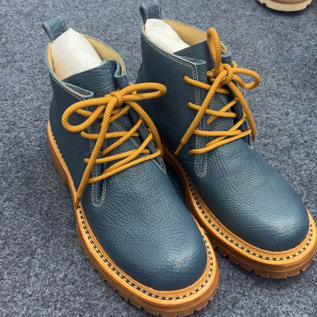 大***建牛皮沙漠靴蓝色40码