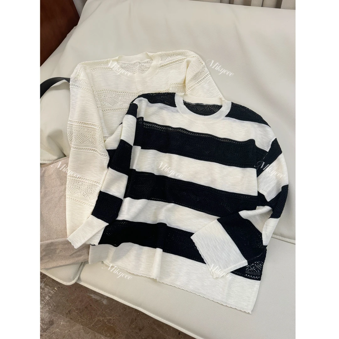 MIKYEEE2025夏季新款设计感毛针织衫打底韩版时尚女常规镂空长袖