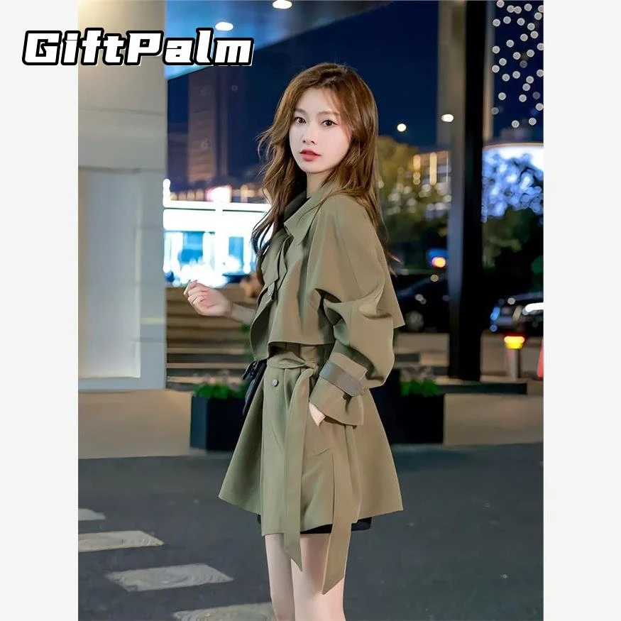 GiftPalm风衣外套小个子女新款百搭中长款韩版时尚洋气大衣设计感