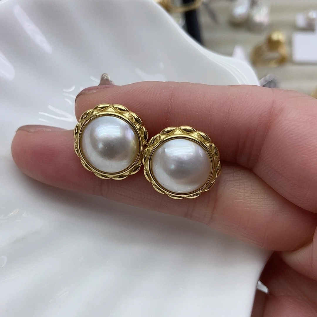 拼合珍珠（马贝珠）银S925镶嵌耳饰