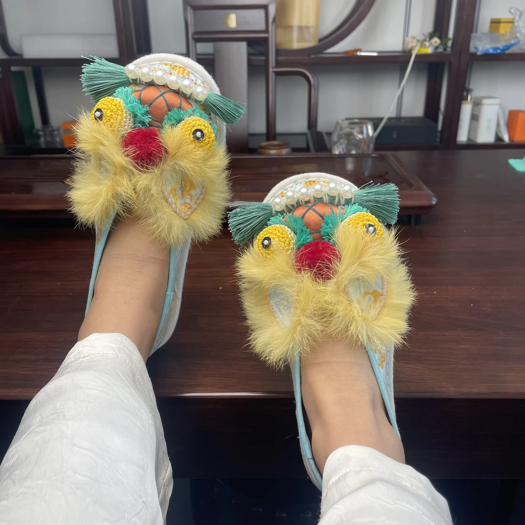 春款纳禧鹅黄纯手工千层底女布鞋虎头鞋国风舒适外穿网红民族风