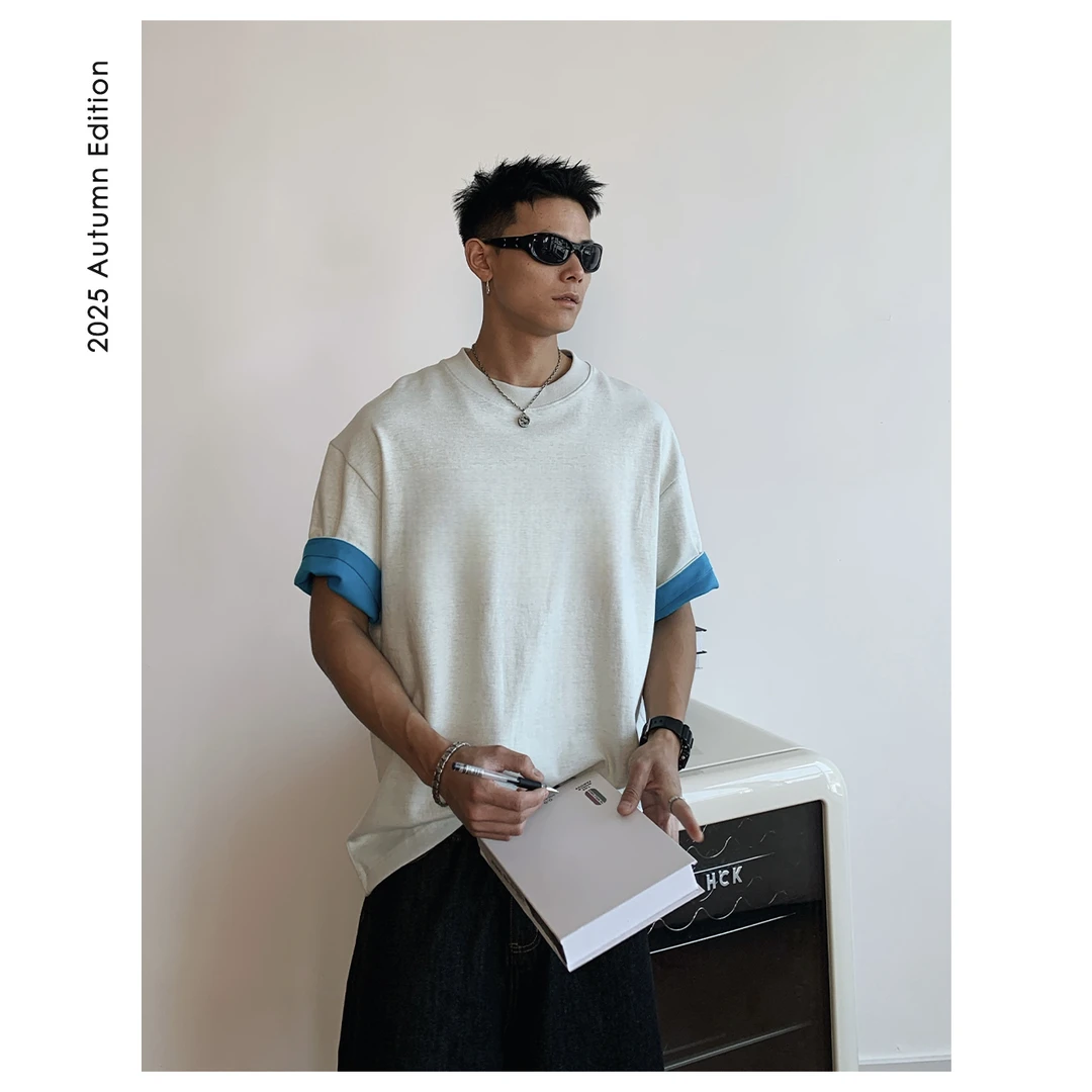 ZICHENG 25ss夏季 310g纯棉 AB拼色设计 男士百搭廓形休闲短袖T恤