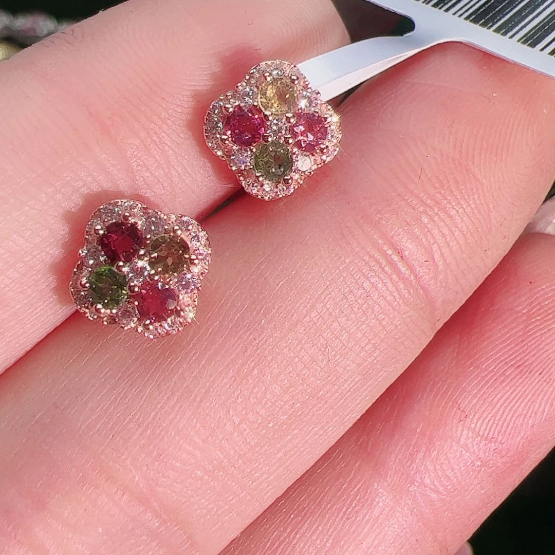 碧玺碧玺耳钉银S925镶嵌