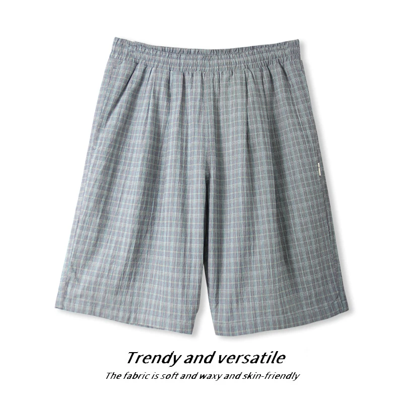 春夏季男士格纹短裤柔软亲肤休闲裤松紧腰裤00690舒适透气可外穿