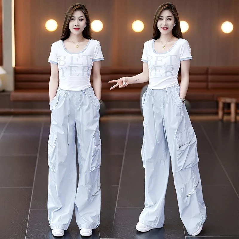 巨好看的套装女2025夏季新款小个子休闲短袖t恤百搭工装休闲裤子