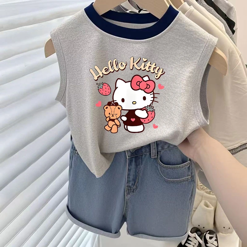 2025新款女童宝宝韩版洋气纯棉kt猫背心外穿无袖儿童夏季夏装上衣