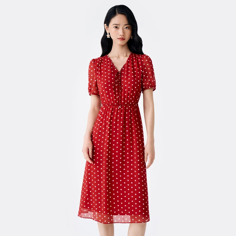 【粉丝专享】BuouBuou【红色波尔多】法式收腰V领显瘦连衣裙DLDG221