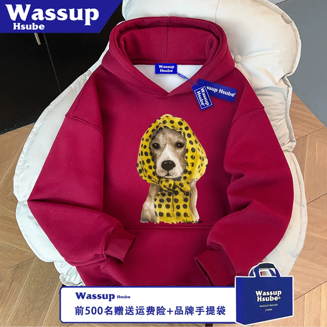 WASSUP HSUBE休闲百搭宽松印花长袖秋冬卫衣多行字母潮流情侣上衣