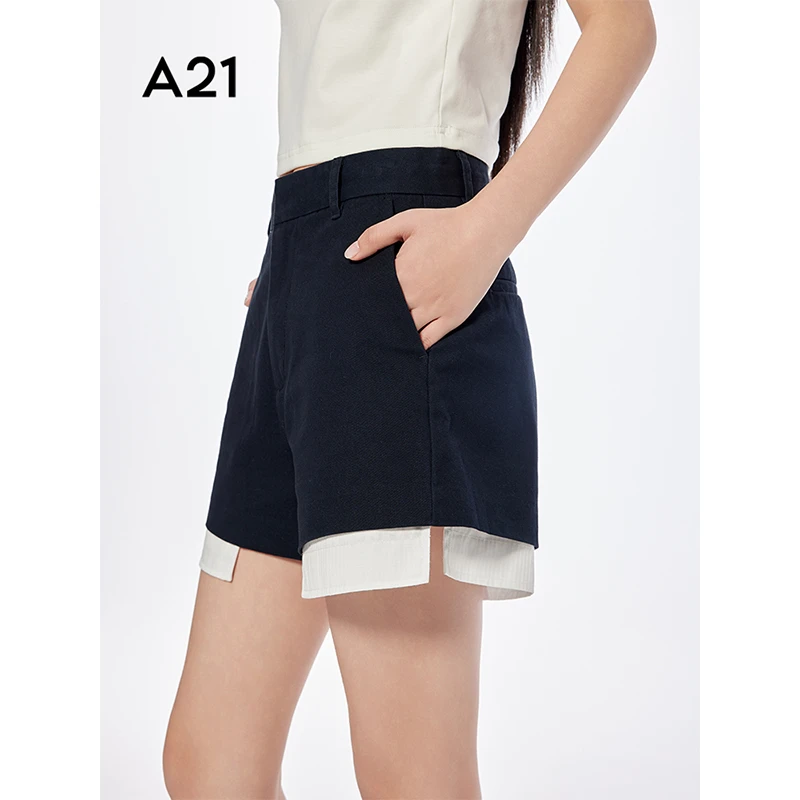 A21女装高腰直筒休闲短裤F452216005