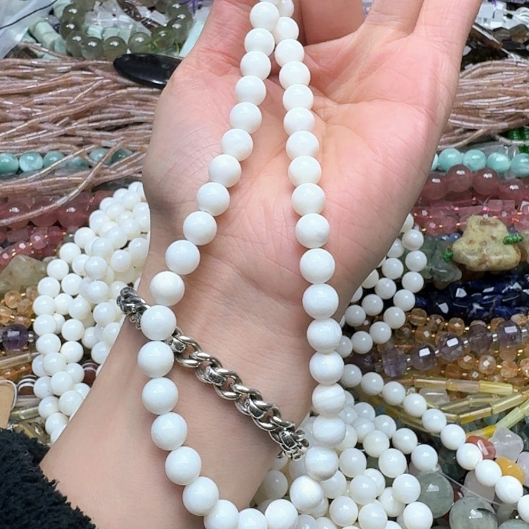 玛瑙/玉髓未镶嵌珠宝半成品一条9mm白贝