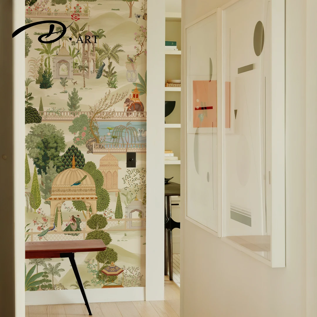 壁画墙纸2025新款电视背景墙壁纸中古风壁画墙纸玄关装饰加厚防水