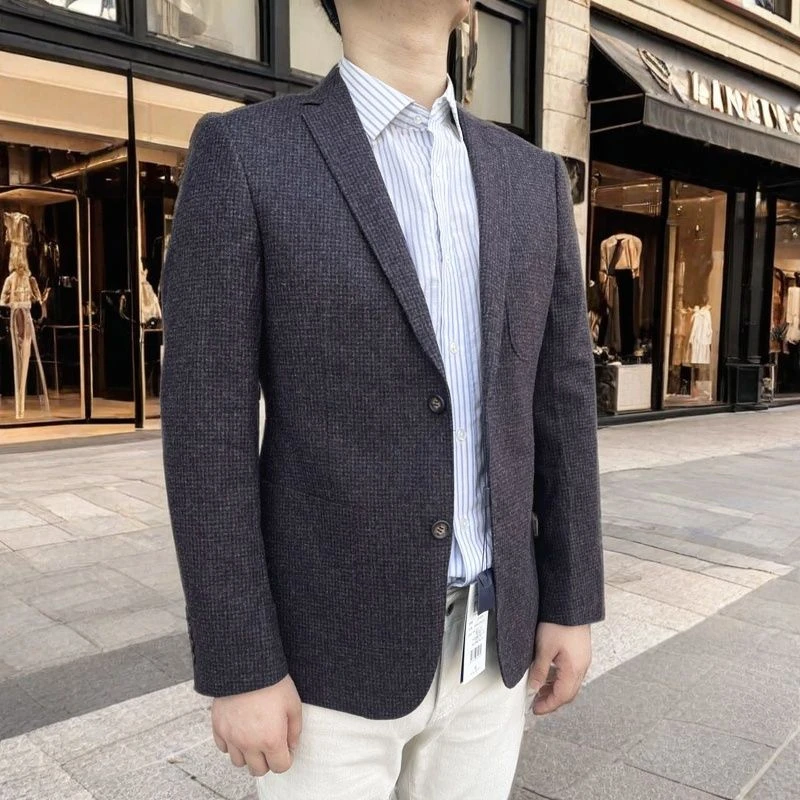 160320 羊毛71.9% 新款男士西服二粒扣2025年秋冬羊毛休闲单西男