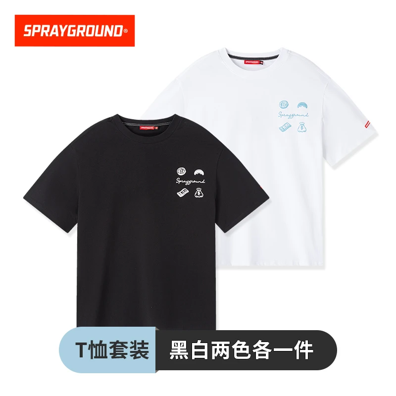 【有钱花】SPRAYGROUND鲨鱼嘴短袖黑白两件套纯色百搭XB WE120227