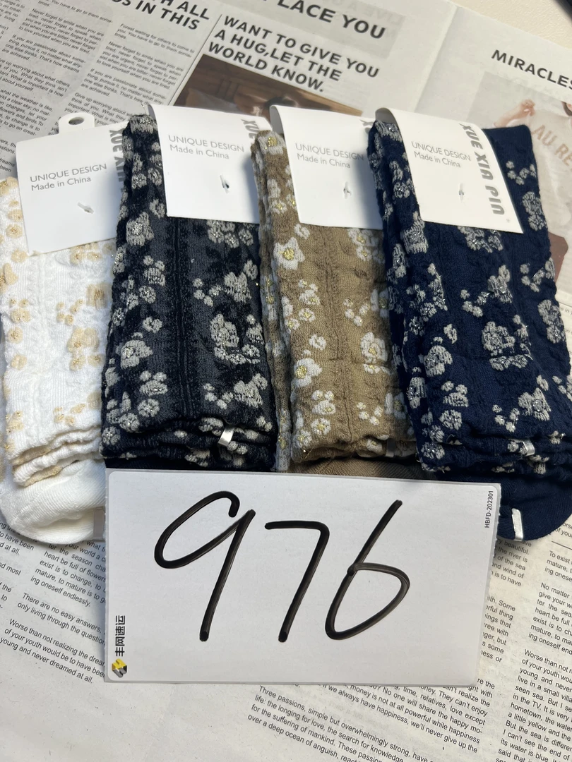 976（靴）蕾丝碎花时尚百搭女士复古中筒提花