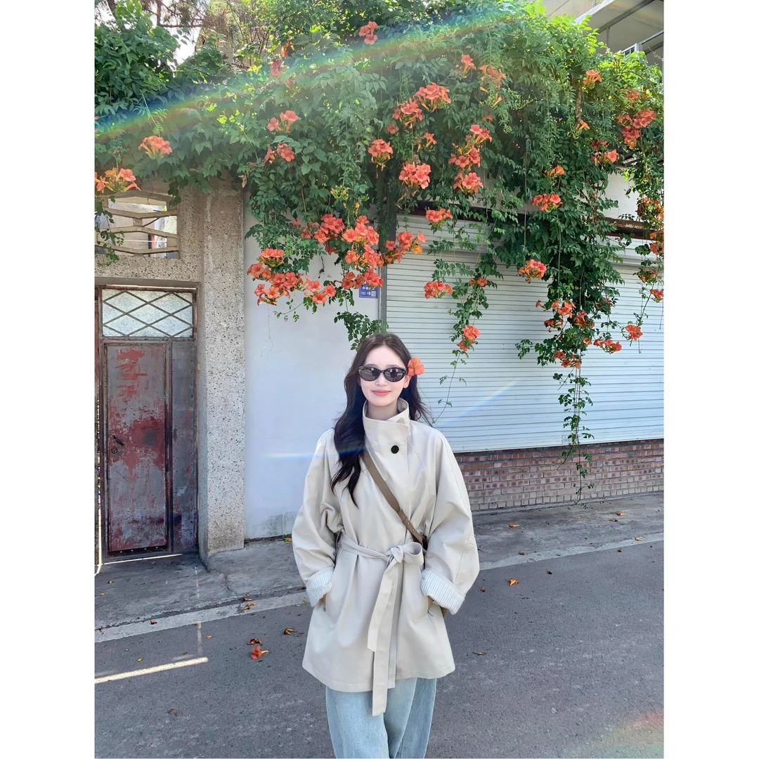 韩系立领风衣外套女春秋季2025高级感气质英伦风中长款休闲大衣