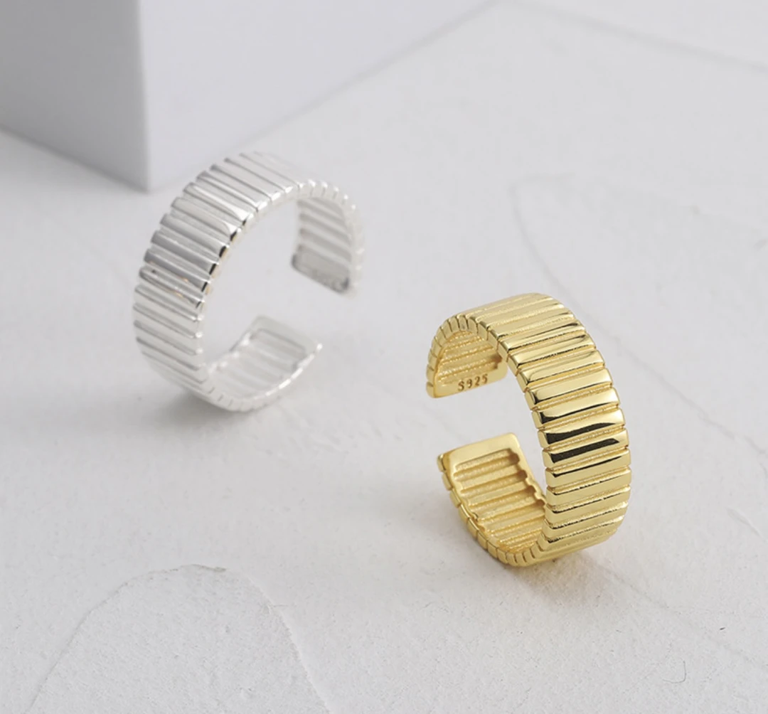 925银戒指 s925纯银简约百搭款齿轮开口银戒时尚欧美小众冷淡风