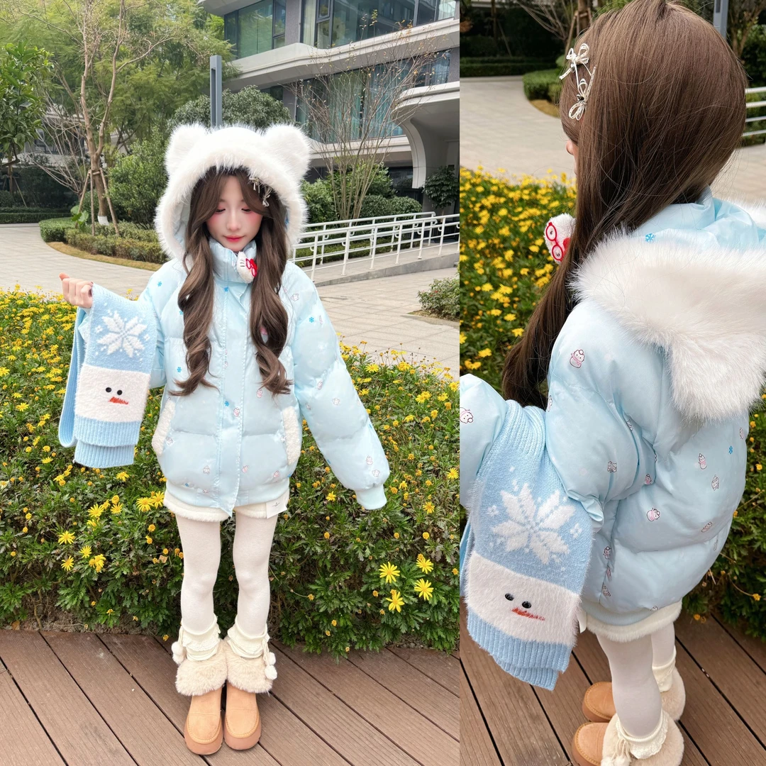 【带挂件】奶呼呼刺绣小猫毛领棉服女冬季保暖甜美学院宽松连帽外套