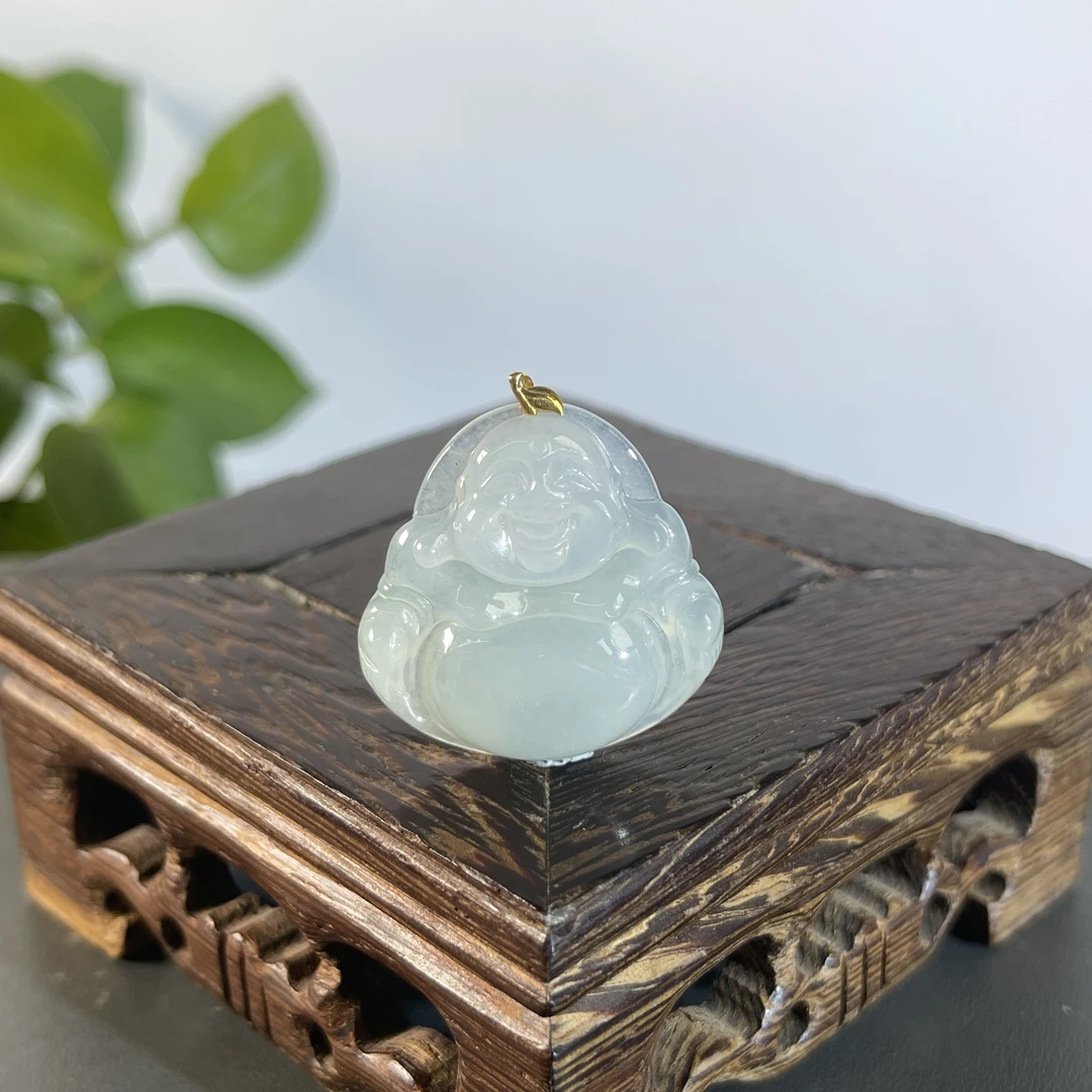 JXB22-154   天然缅甸翡翠A货  18K扣佛公