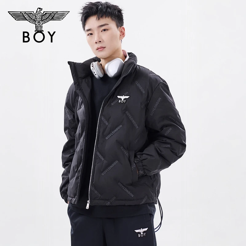 BOY LONDON24冬情侣款满印宽松百搭保暖立领黑色短款羽绒服N28803