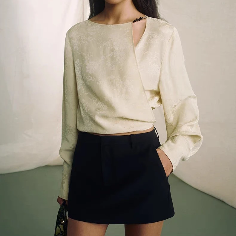 新中式提花衬衫长袖别致上衣2502