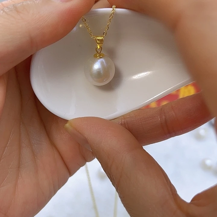 银S925镶嵌淡水珍珠白珠金色瓜子扣