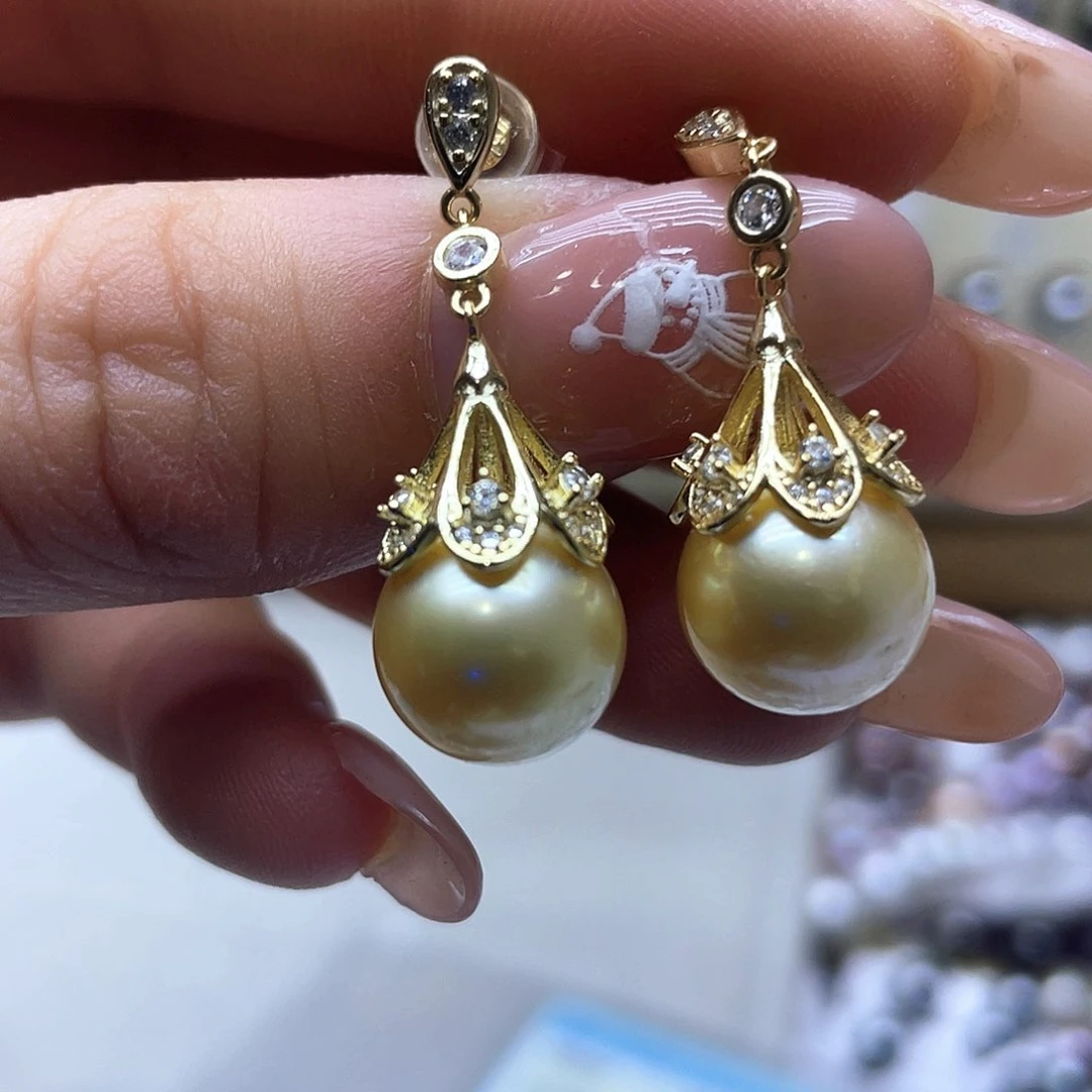 海水珍珠耳饰银S925镶嵌