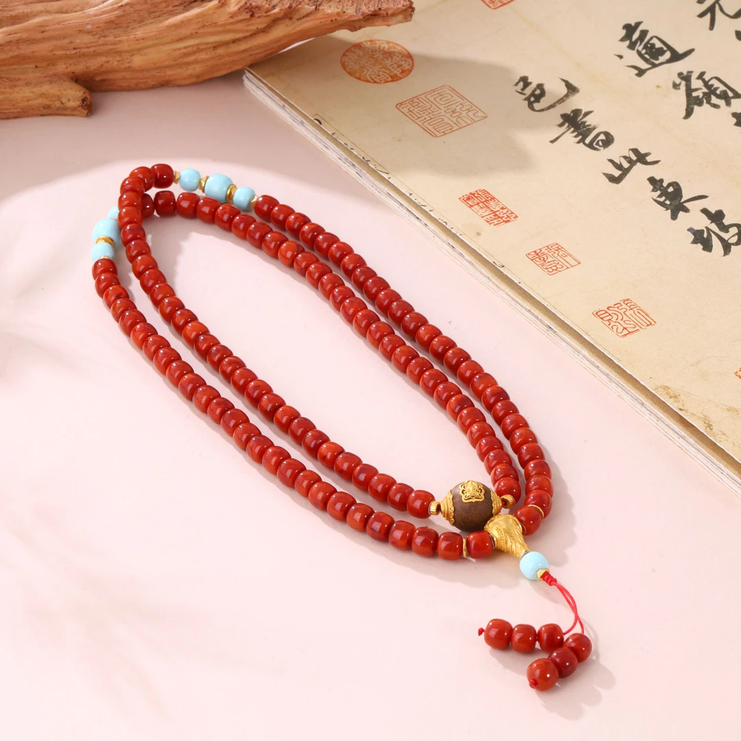 【不二】牛血红18k金DIY老型珠项链