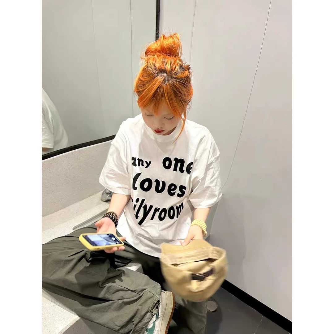 美式复古街头字母印花t恤女夏季新款重磅宽松oversize潮