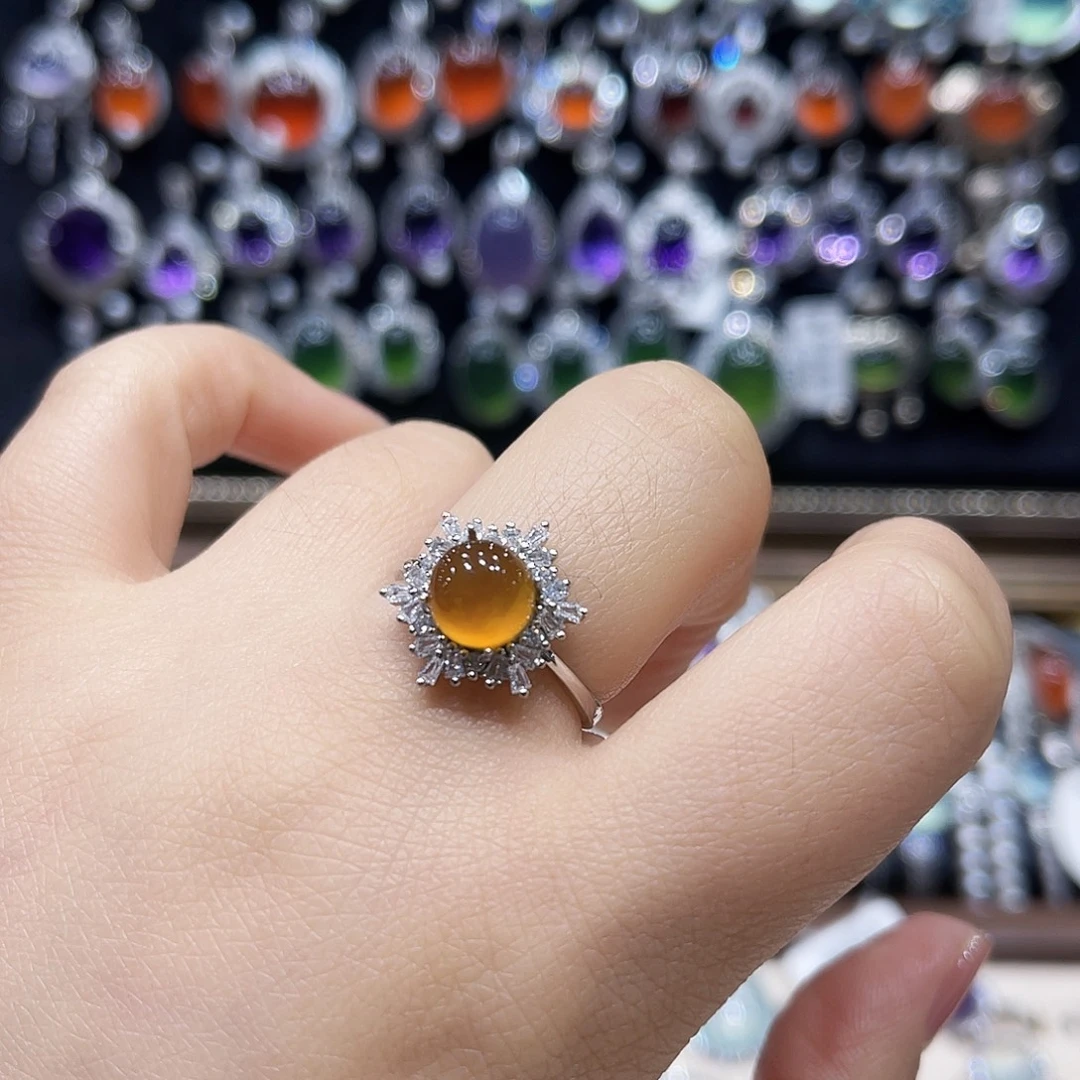 蛇纹石玉银S925镶嵌戒指