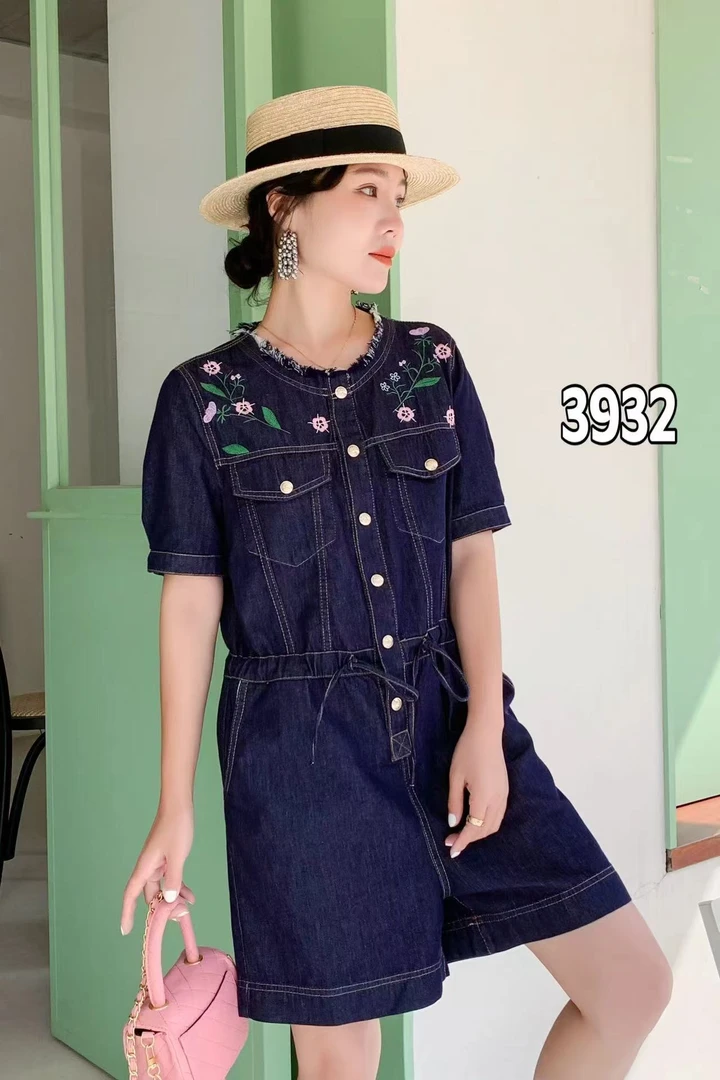 3932#刺绣花朵款牛仔连体裤女短裤韩版显瘦时尚休闲百搭夏季新款