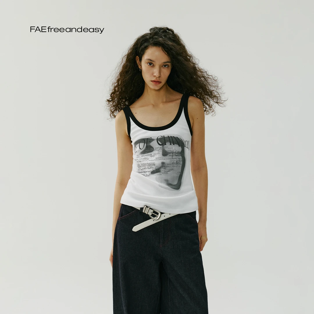FAEfreeandeasy 丘墟之花 印花罗纹背心 B57028